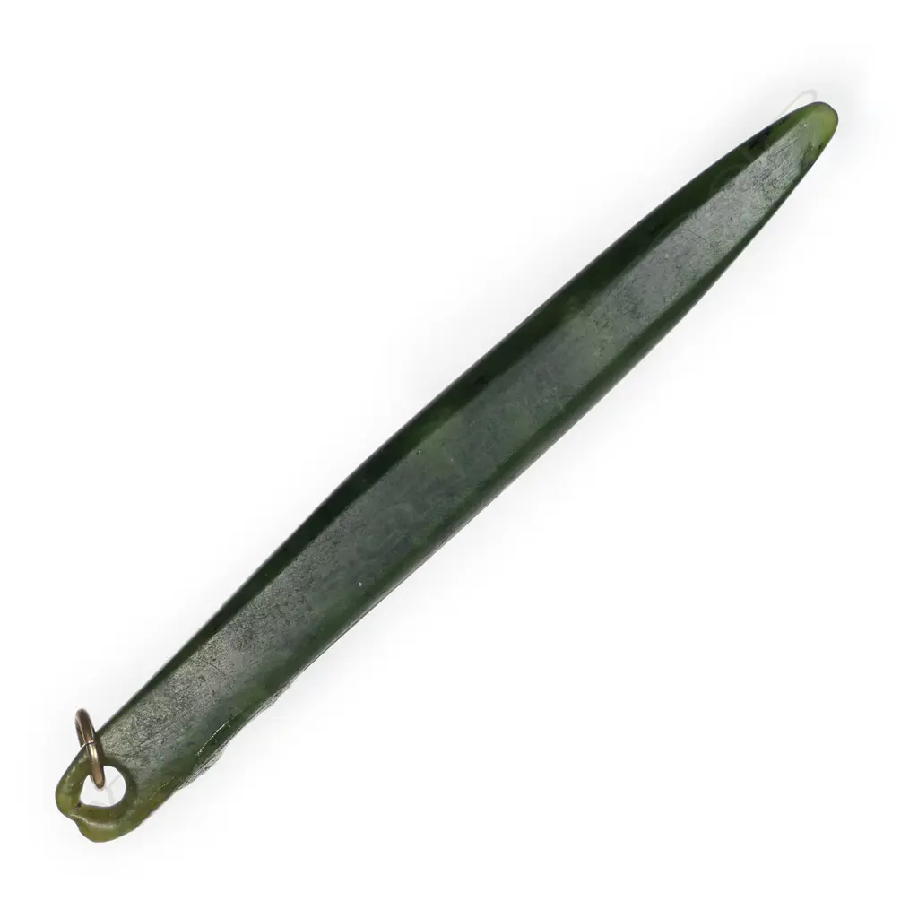 An old Māori pounamu kapeu ear pendant, Image 1++